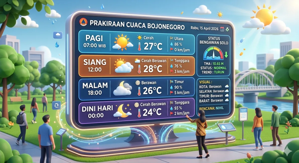 Cuaca Bojonegoro Hari Ini: Pagi Cerah, Sore hingga Malam Mulai Berawan