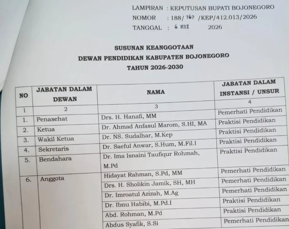 Dr Ahmad Anfasul Marom Resmi Jabat Ketua Dewan Pendidikan Bojonegoro 2026-2030