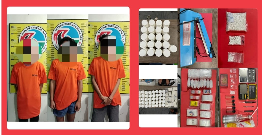 Edarkan Sabu dan Ribuan Pil Double L, Tiga Remaja Satu Desa Ditangkap Tim Gabungan BNNK dan Satresna