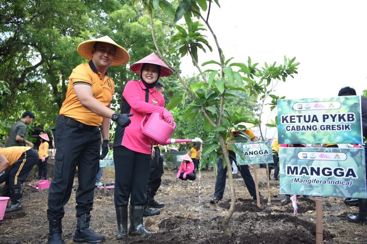 Hijaukan Gresik! Kemala Bhayangkari Tanam Puluhan Pohon Buah 